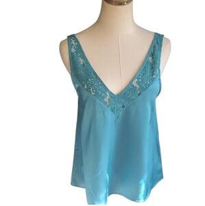 Y2k Lulu's Blue Lace Trim Cami Tank Top Sz S
